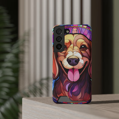 Stained Glass Dachshund Phone Case, Trendy Wallet Case for Dog Lovers, Cute Card Holder Cover
