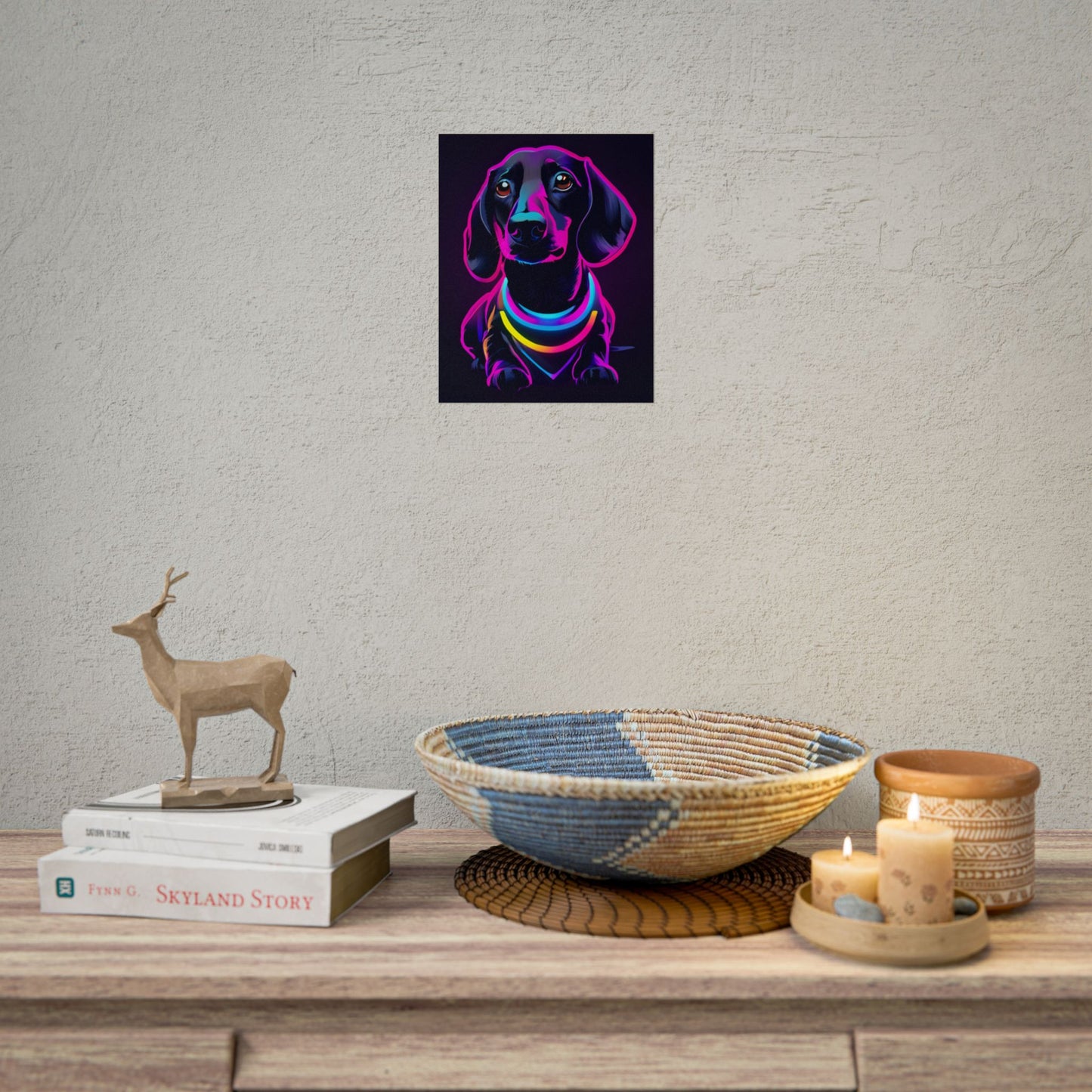 Neon Dachshund Poster Dog Wall Art Print, Animal Lover Blacklight Kids Room Decoration