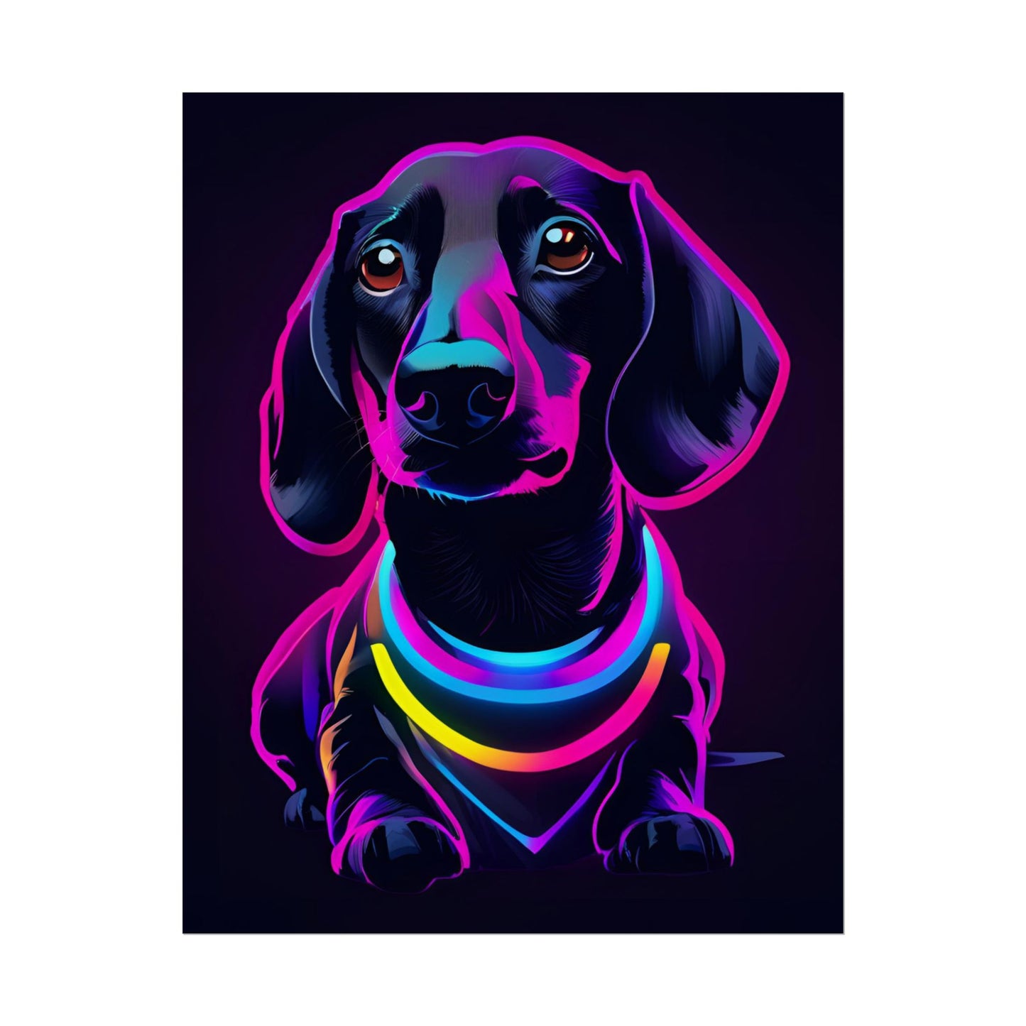 Neon Dachshund Poster Dog Wall Art Print, Animal Lover Blacklight Kids Room Decoration