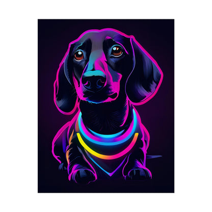 Neon Dachshund Poster Dog Wall Art Print, Animal Lover Blacklight Kids Room Decoration