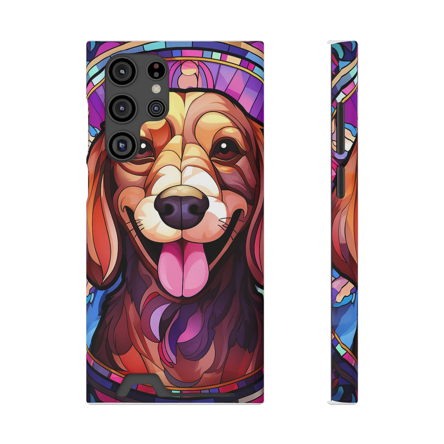 Stained Glass Dachshund Phone Case, Trendy Wallet Case for Dog Lovers, Cute Card Holder Cover