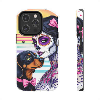 Cute Dachshund Phone Case Dog Lover Gift Tough Phone Cover Doxie Skull