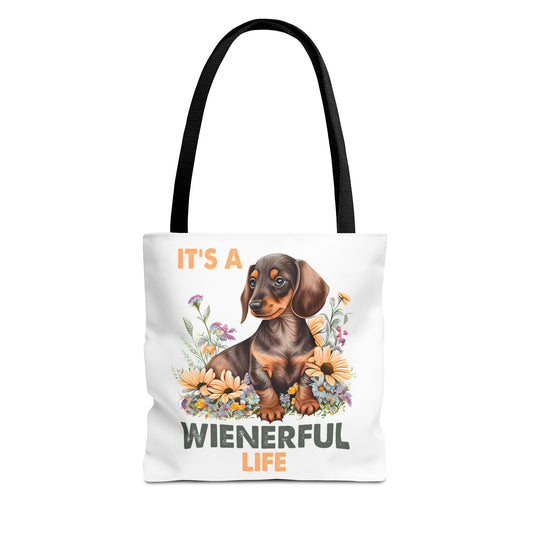 It's a Weinerful Life Red Dachshund Puppy Tote Bag Bright and Cheerful Weiner Sunflowers