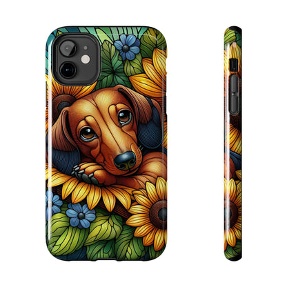 Cute Dachshund Phone Case Dog Lover Gift Tough Phone Cover Doxie Stained Glass