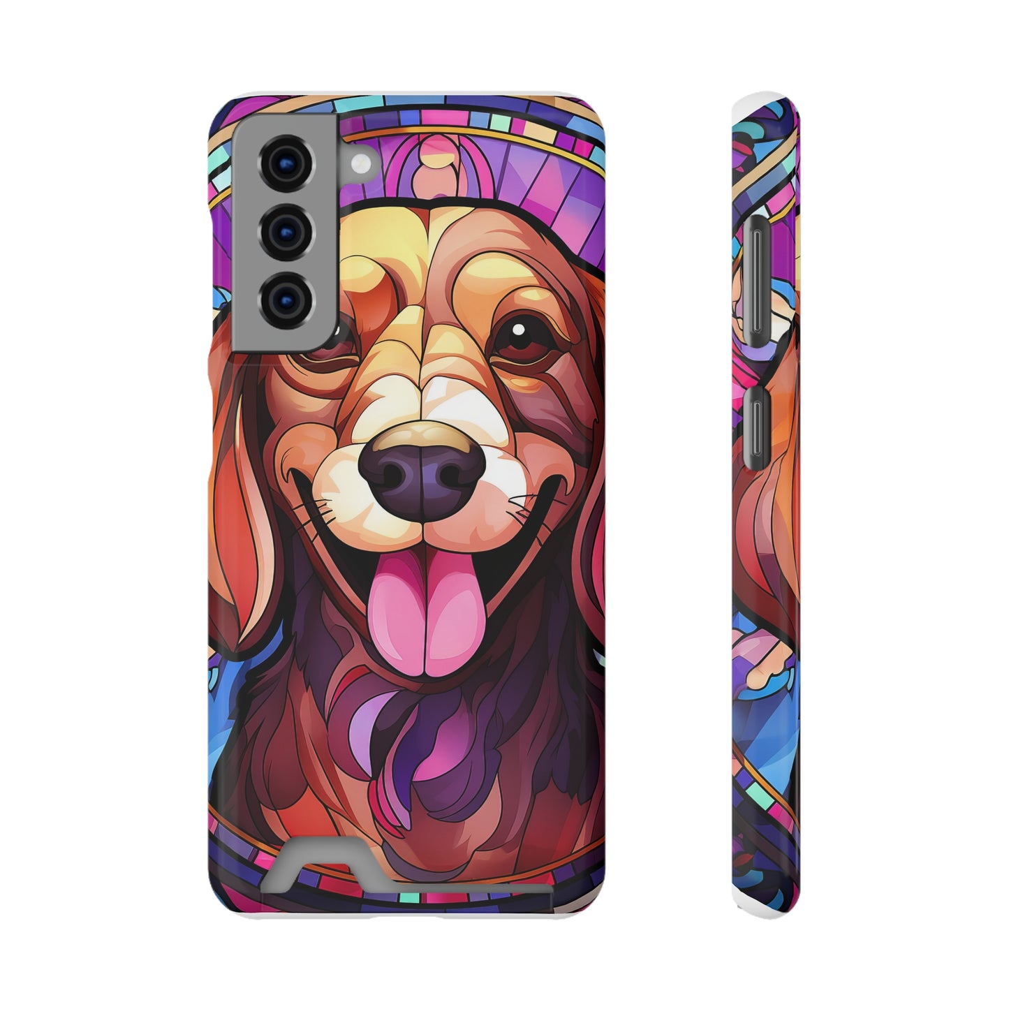 Stained Glass Dachshund Phone Case, Trendy Wallet Case for Dog Lovers, Cute Card Holder Cover