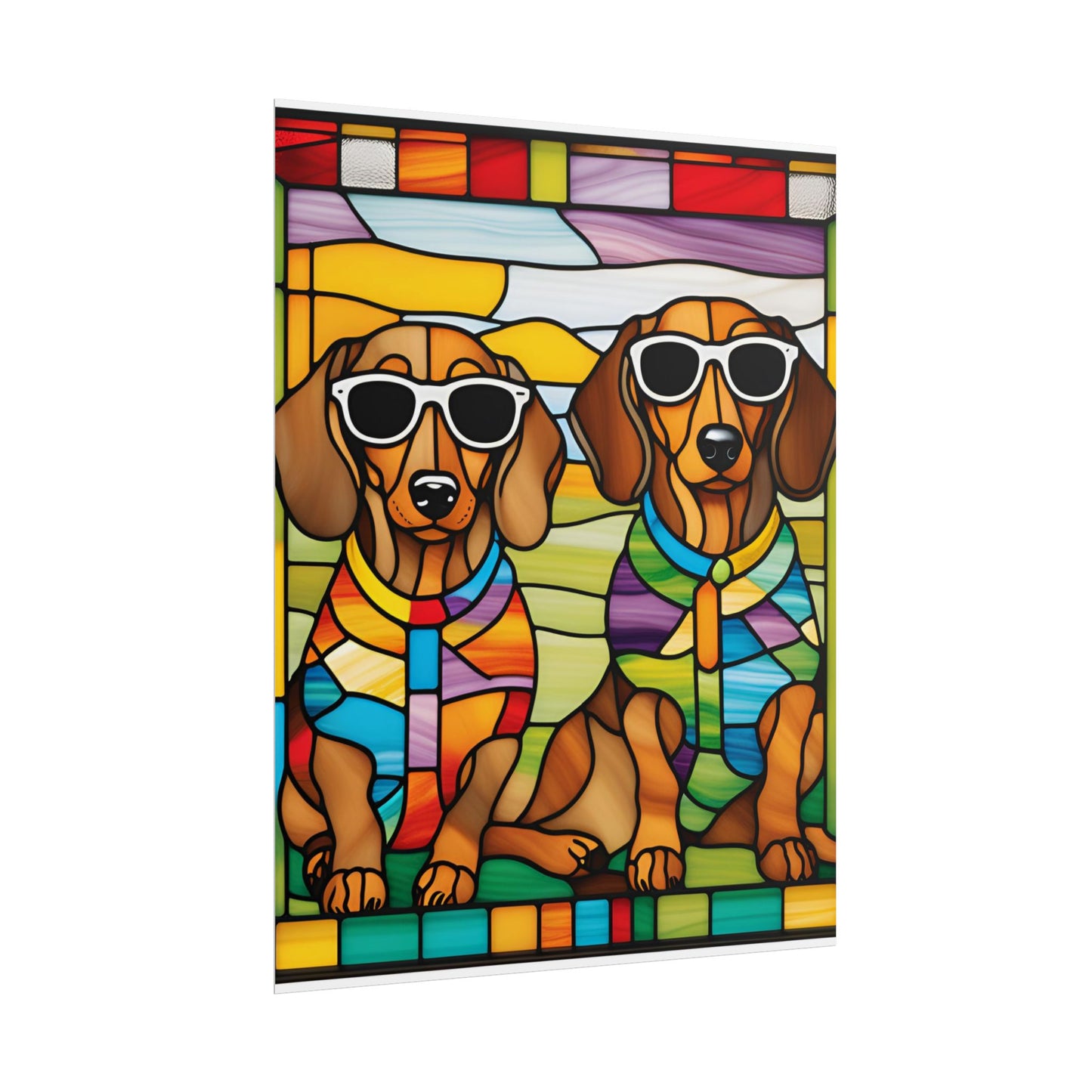 Stained Glass Print Dachshund Poster Dog Wall Art Animal Lover Blacklight Kids Room Decoration