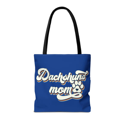 Navy Blue Dachshund Puppy Tote Bag Bright and Cheerful Weiner Doxie