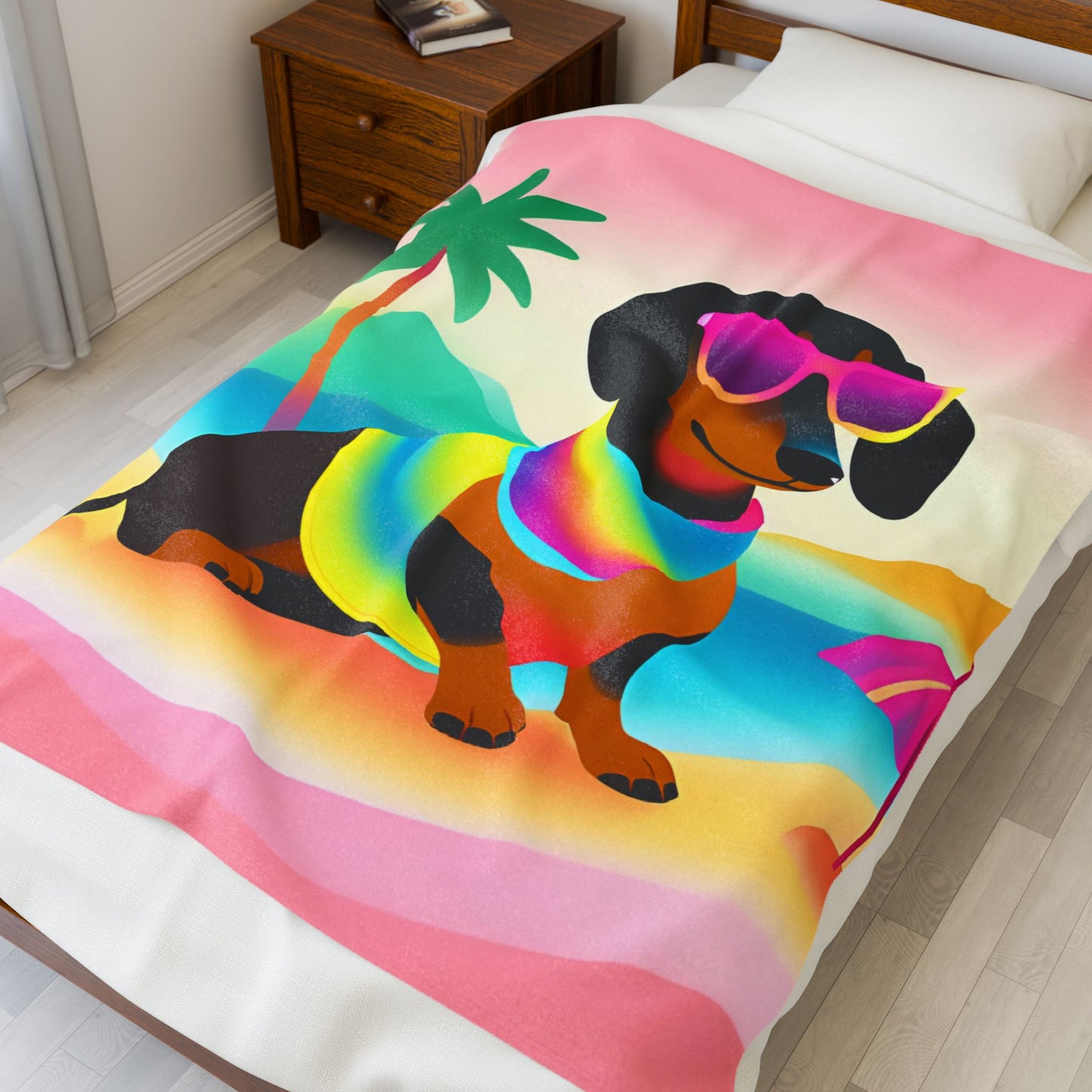 Vibrant Summer Dachshund Blanket, Cozy Throw, Dog Lover Gift, Animal Print Bedding, Weiner Dog