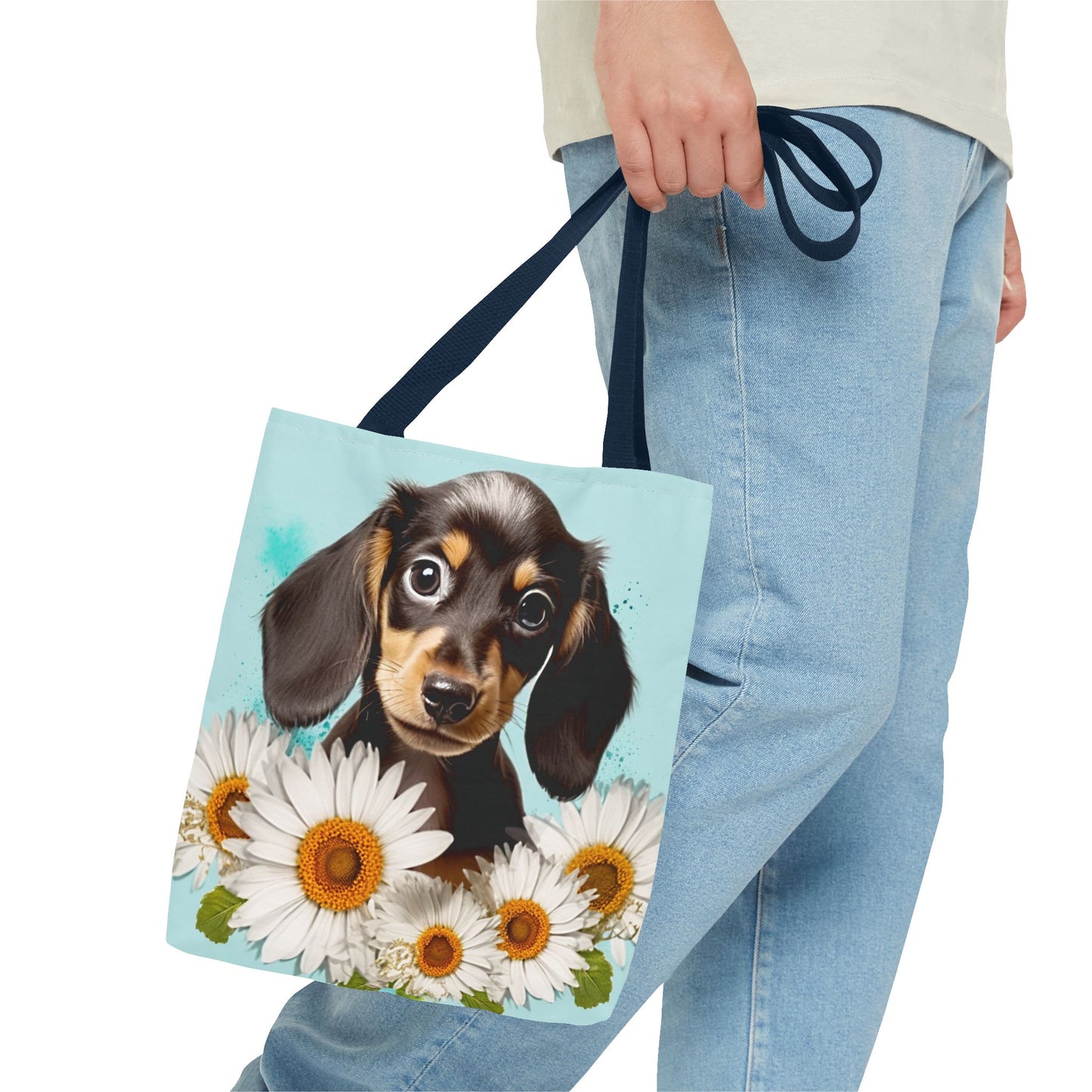 Adorable Black and Tan Dachshund Puppy Tote Bag Bright and Cheerful Weiner