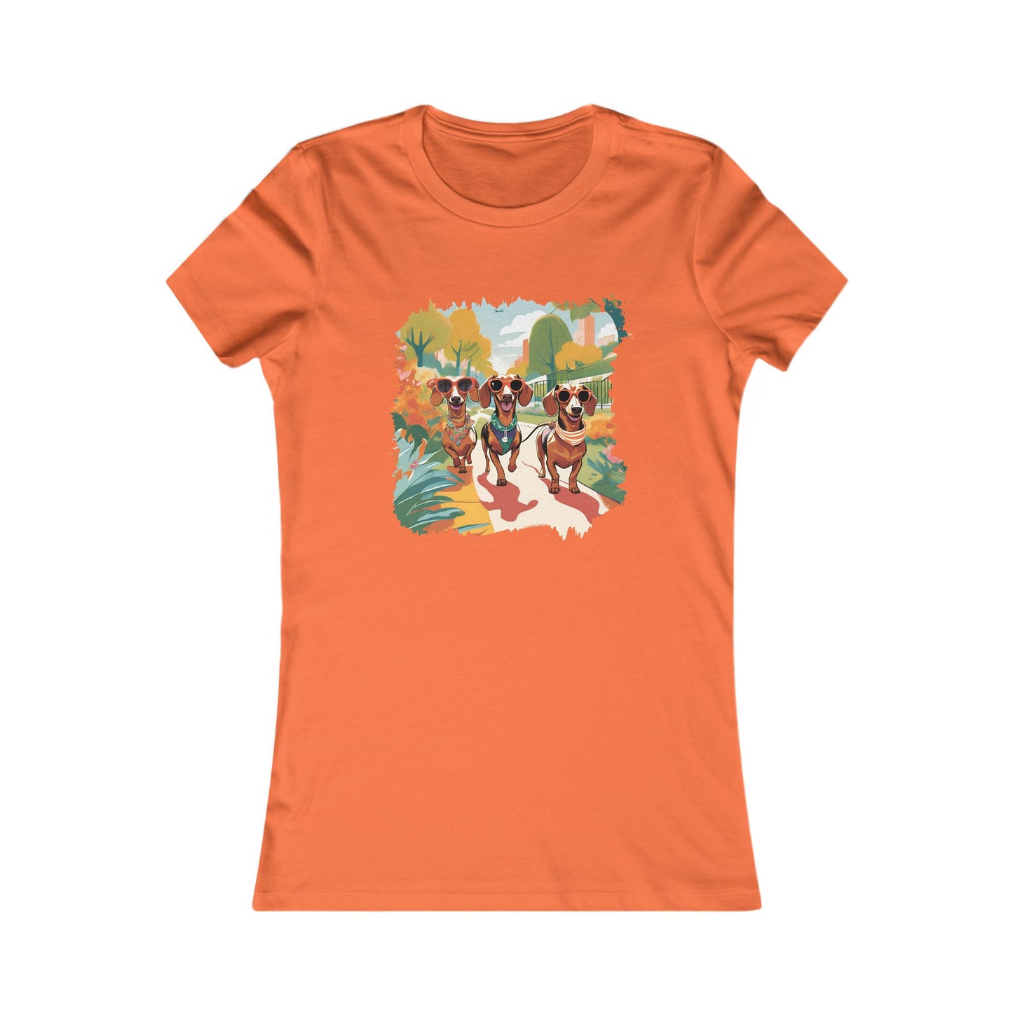 Orange Women's Tee Floral Dachshund Spring Ready Shirt