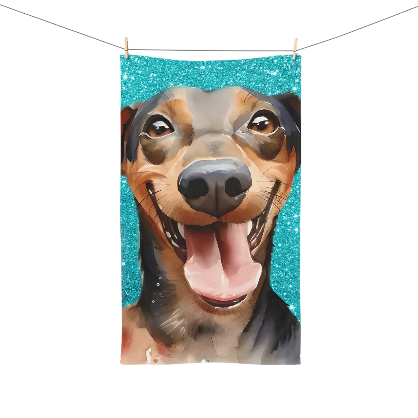Blue Dachshund Hand Towel, Cute Pet Bathroom Decor, Weiner Dog Tea Towel, Animal Lover Gift