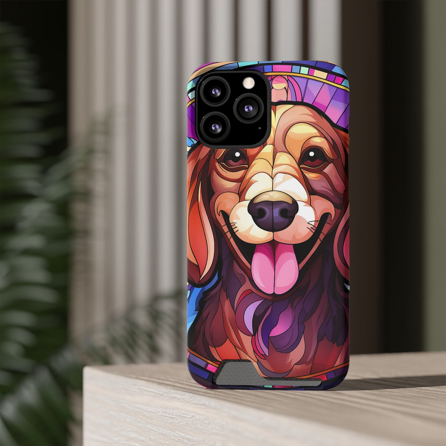 Stained Glass Dachshund Phone Case, Trendy Wallet Case for Dog Lovers, Cute Card Holder Cover