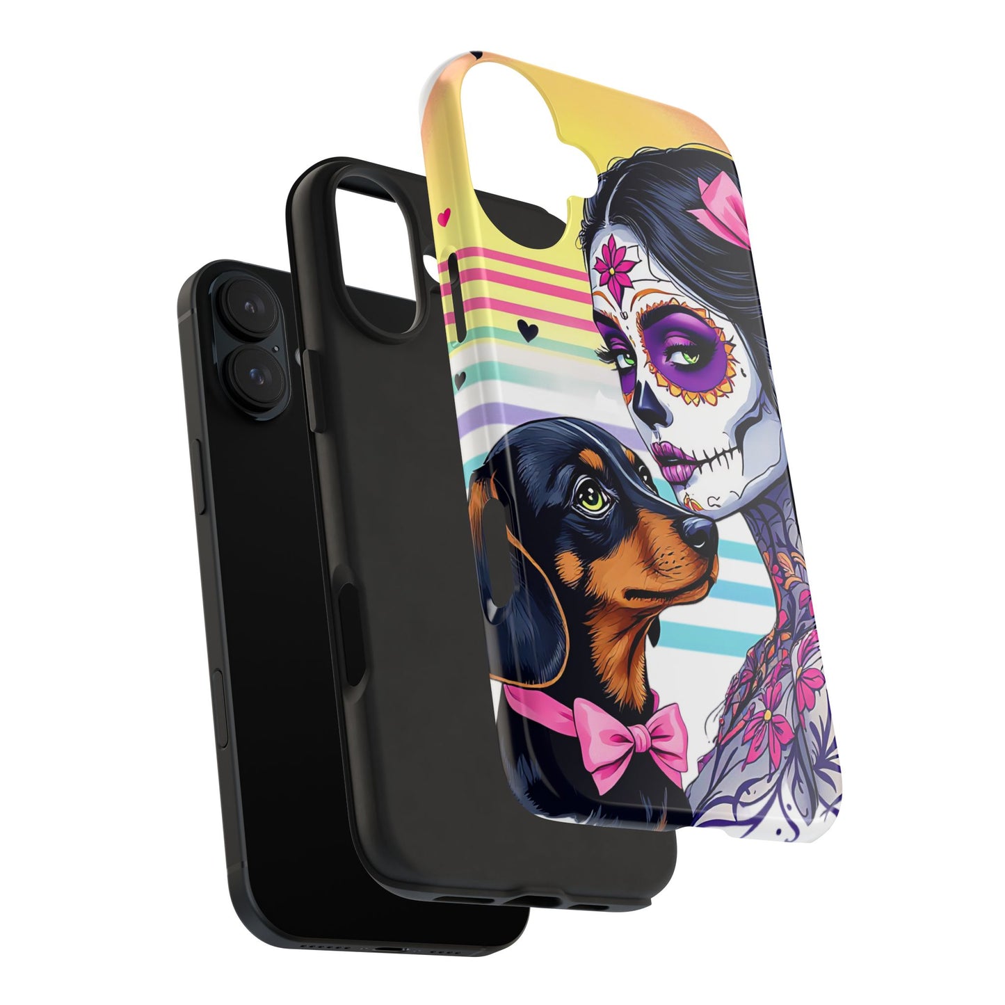 Cute Dachshund Phone Case Dog Lover Gift Tough Phone Cover Doxie Skull