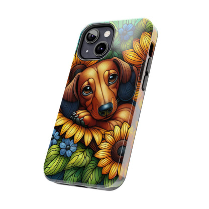 Cute Dachshund Phone Case Dog Lover Gift Tough Phone Cover Doxie Stained Glass