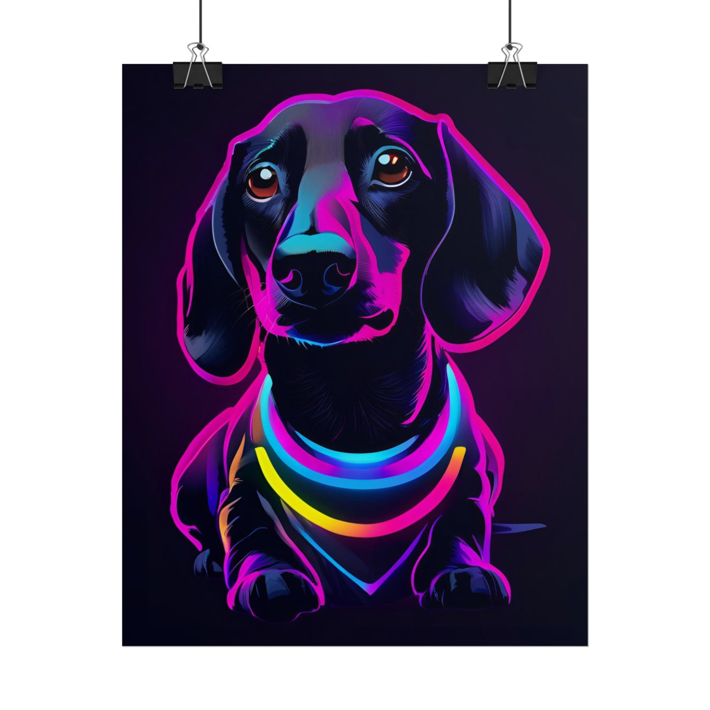 Neon Dachshund Poster Dog Wall Art Print, Animal Lover Blacklight Kids Room Decoration