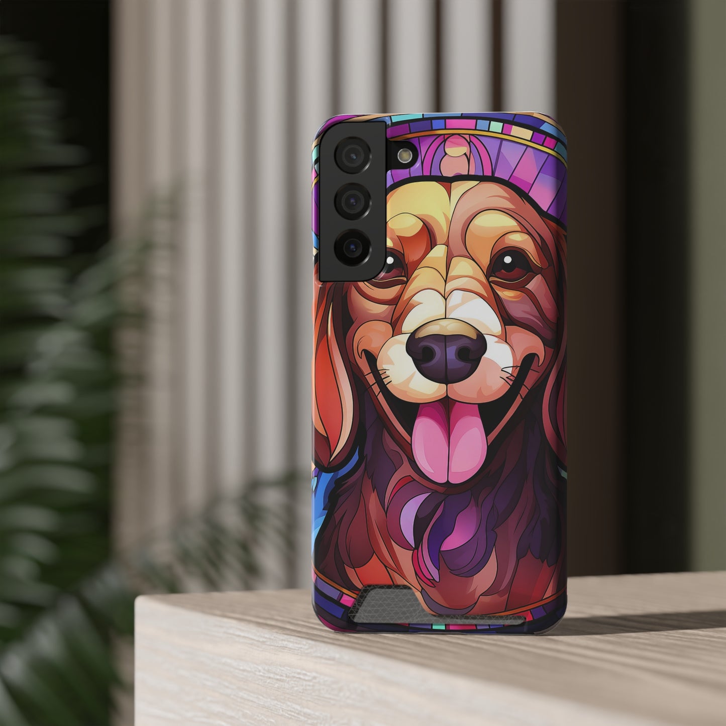 Stained Glass Dachshund Phone Case, Trendy Wallet Case for Dog Lovers, Cute Card Holder Cover