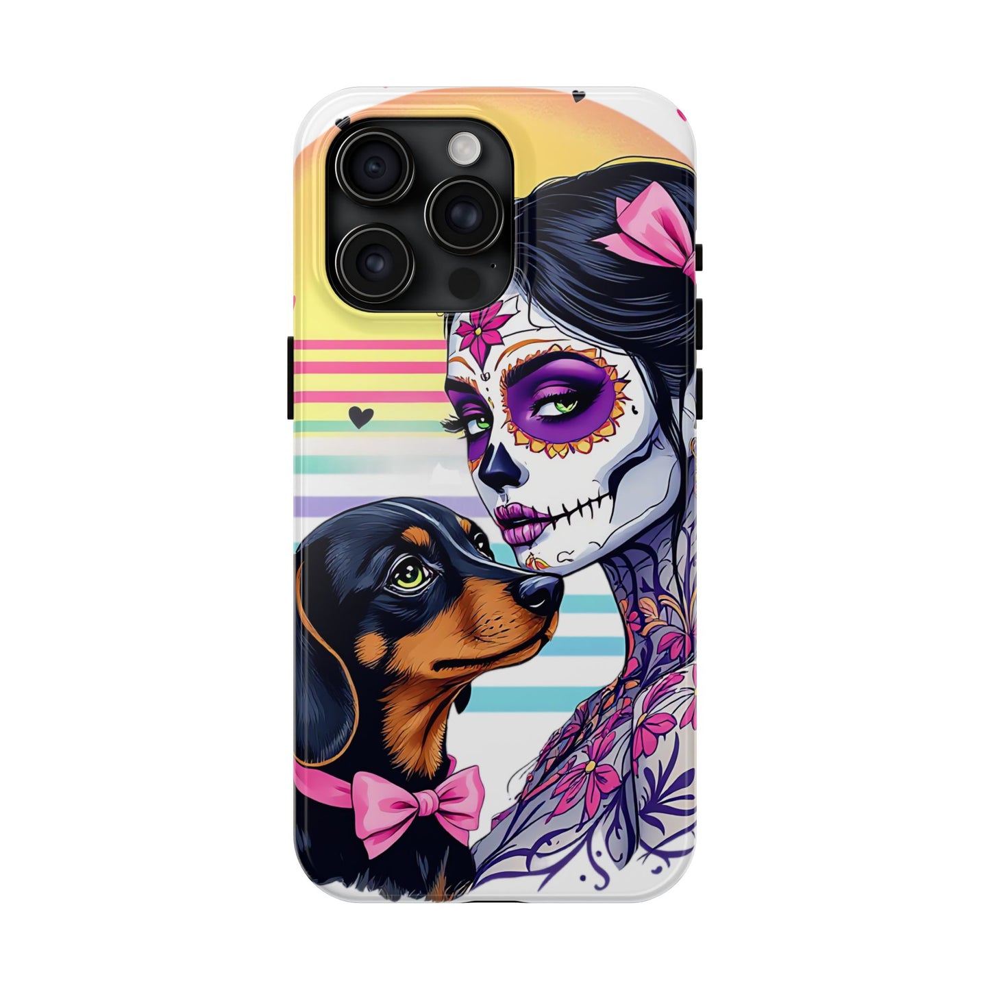 Cute Dachshund Phone Case Dog Lover Gift Tough Phone Cover Doxie Skull