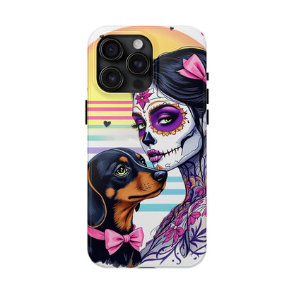 Cute Dachshund Phone Case Dog Lover Gift Tough Phone Cover Doxie Skull
