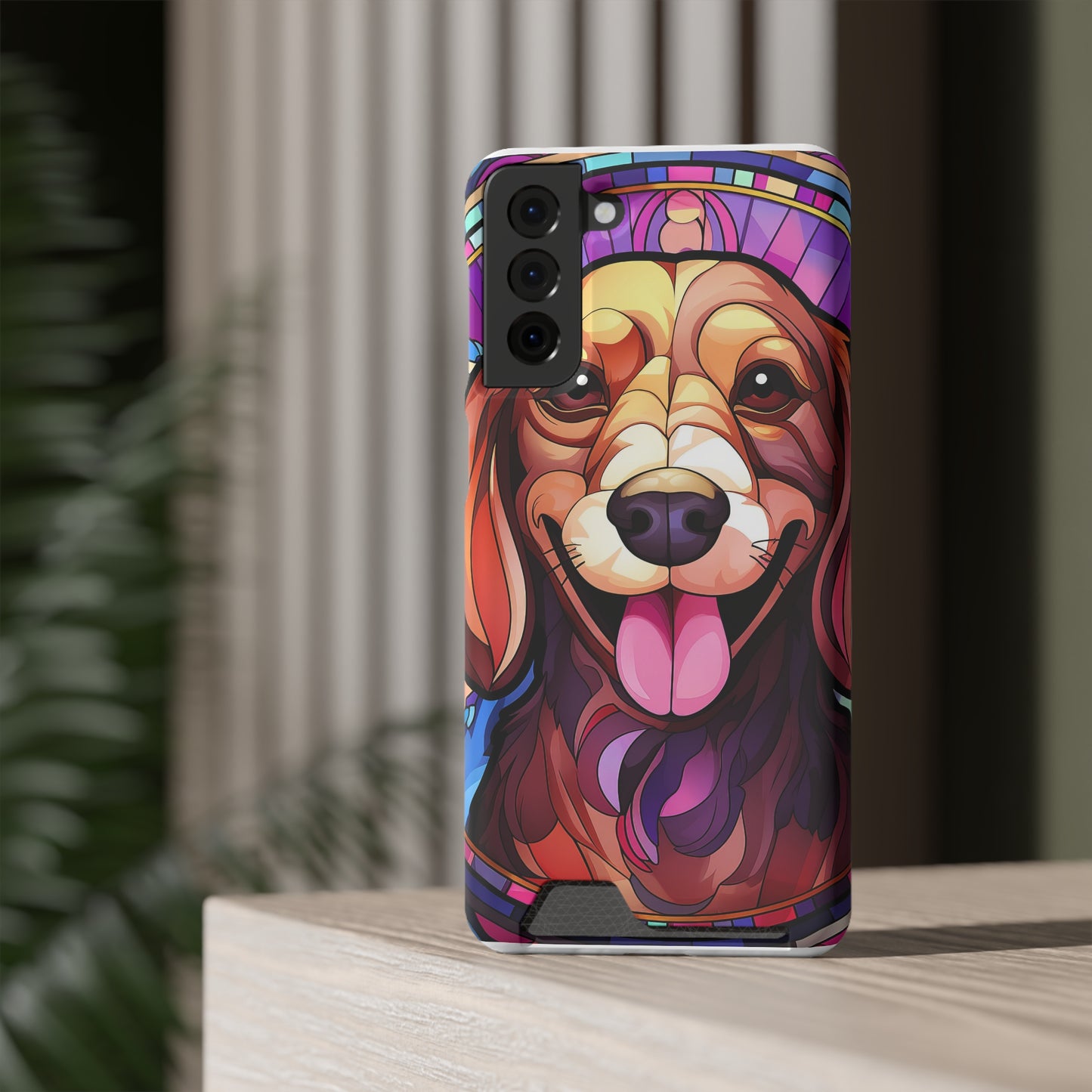 Stained Glass Dachshund Phone Case, Trendy Wallet Case for Dog Lovers, Cute Card Holder Cover