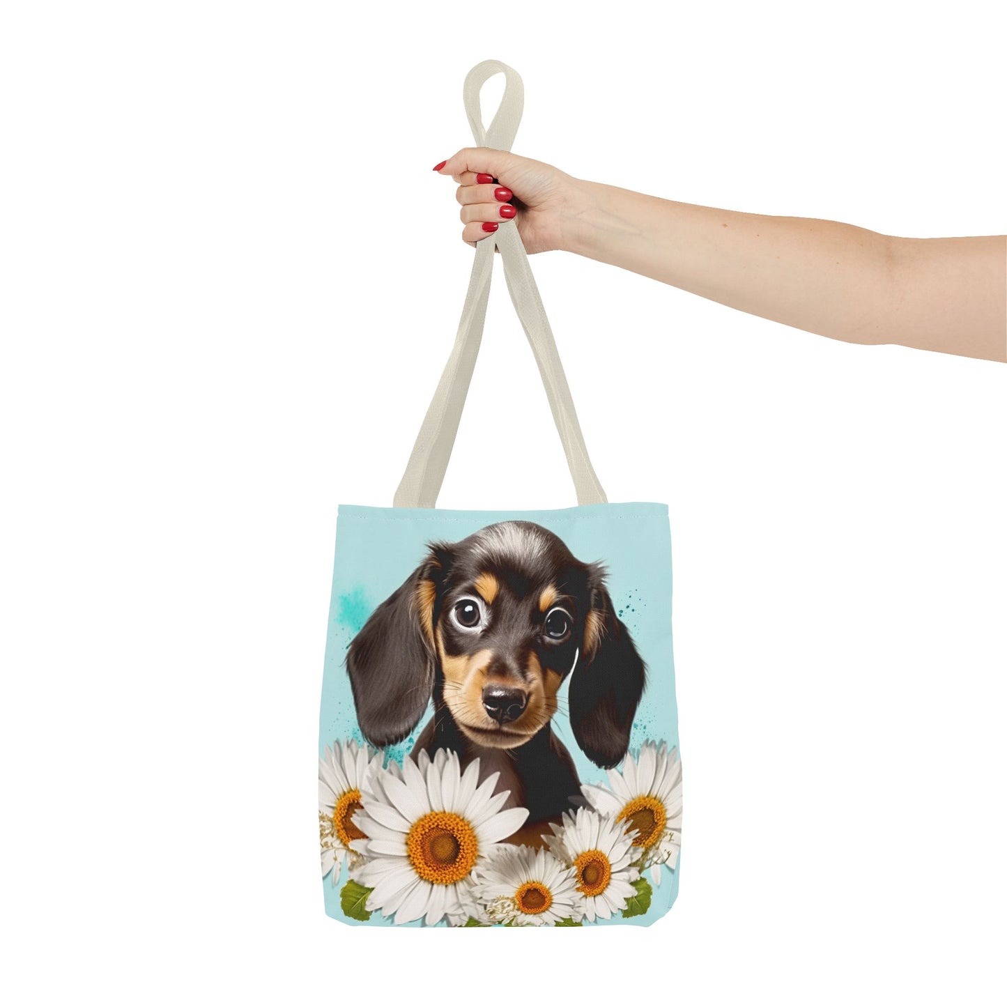 Adorable Black and Tan Dachshund Puppy Tote Bag Bright and Cheerful Weiner