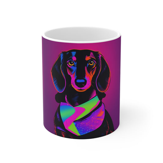 Neon Colorful Dachshund Mug, Cute Dog Lover Gift, Fun Coffee Cup Weiner Dog