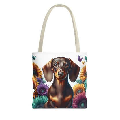Brilliant Color Black and Tan Dachshund Puppy Tote Bag Bright and Cheerful Weiner Doxie