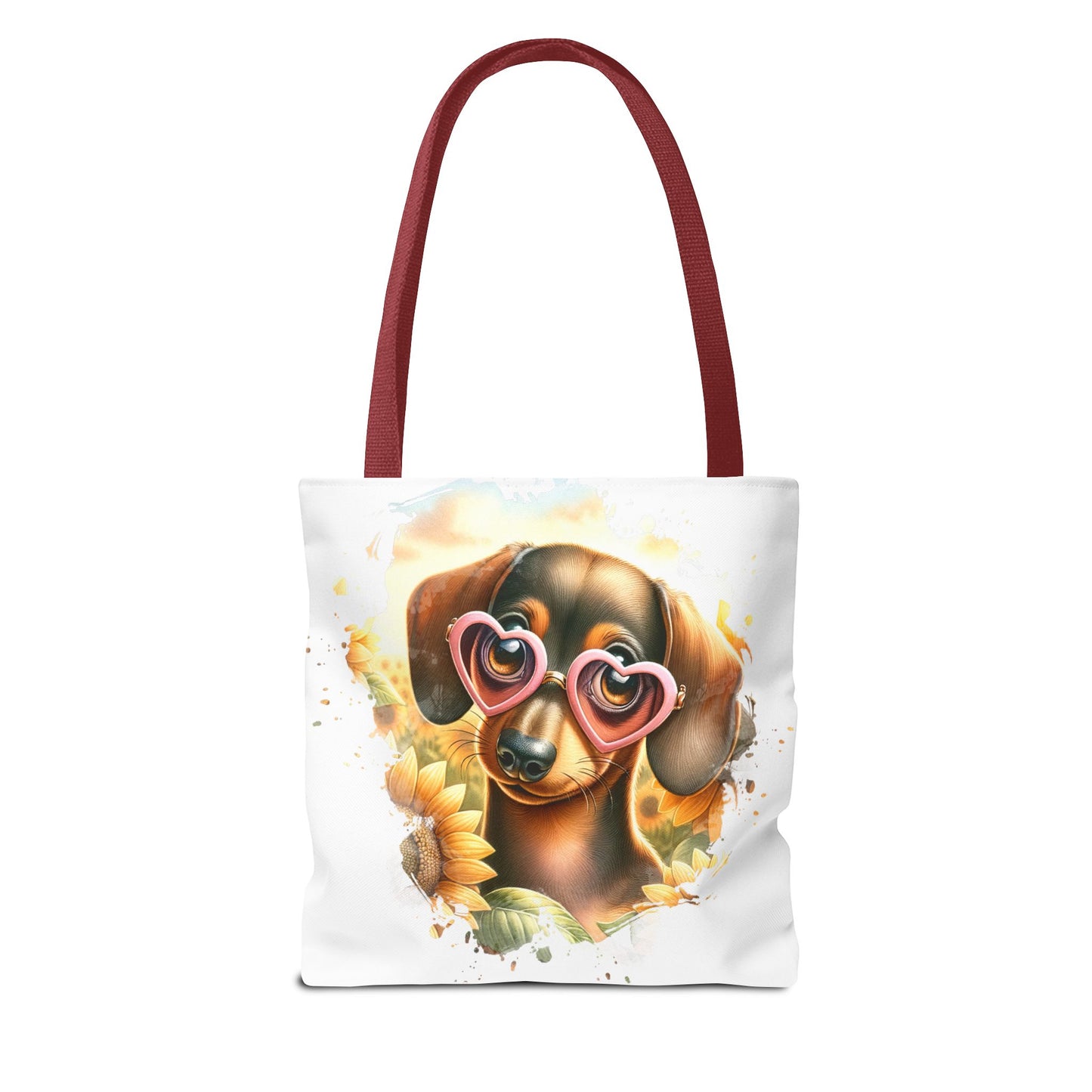 Adorable Red Dachshund Puppy Tote Bag Bright and Cheerful Weiner Sunflowers
