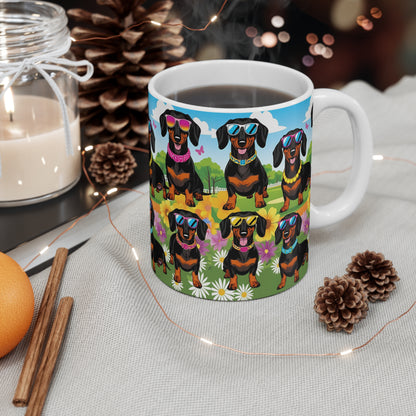 Colorful Dachshund Mug, Cute Dog Lover Gift, Fun Coffee Cup, Pet Owner Decor, Animal Lover's Treat