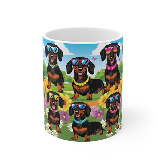 Colorful Dachshund Mug, Cute Dog Lover Gift, Fun Coffee Cup, Pet Owner Decor, Animal Lover's Treat