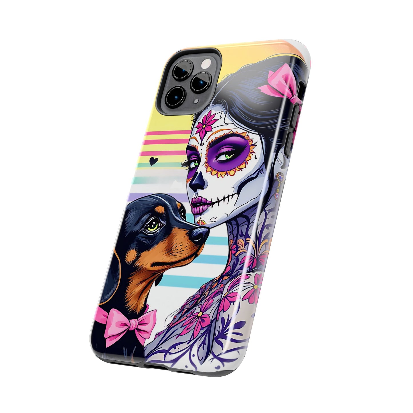 Cute Dachshund Phone Case Dog Lover Gift Tough Phone Cover Doxie Skull