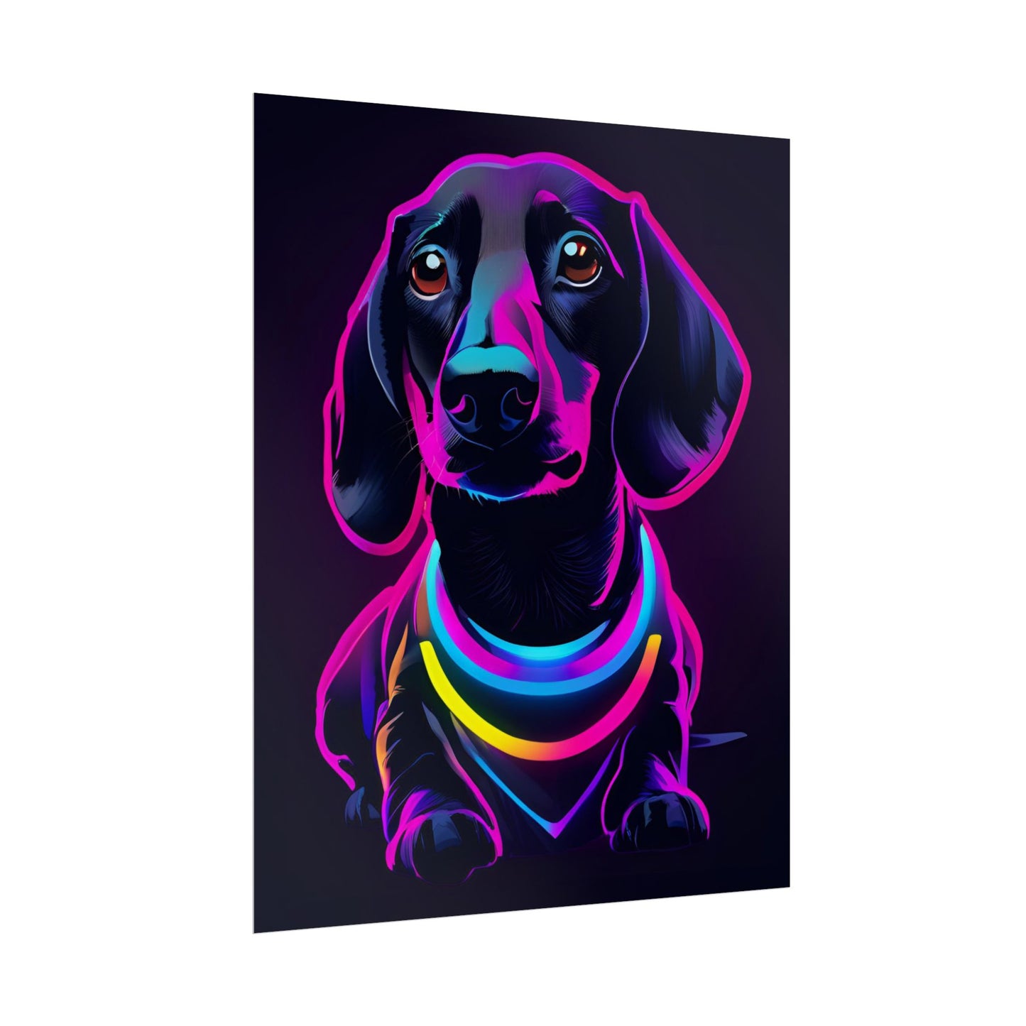 Neon Dachshund Poster Dog Wall Art Print, Animal Lover Blacklight Kids Room Decoration