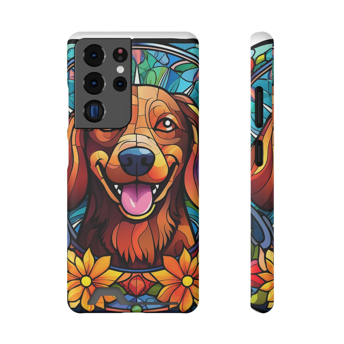 Stained Glass Dachshund Phone Case, Trendy Wallet Case for Dog Lovers, Cute Card Holder Cover