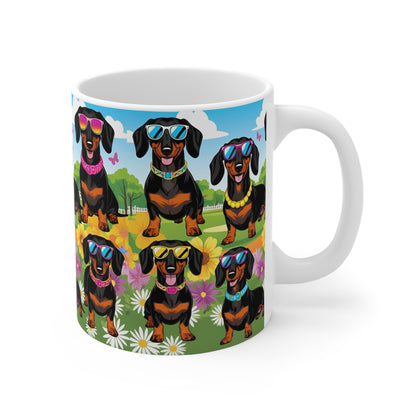 Colorful Dachshund Mug, Cute Dog Lover Gift, Fun Coffee Cup, Pet Owner Decor, Animal Lover's Treat