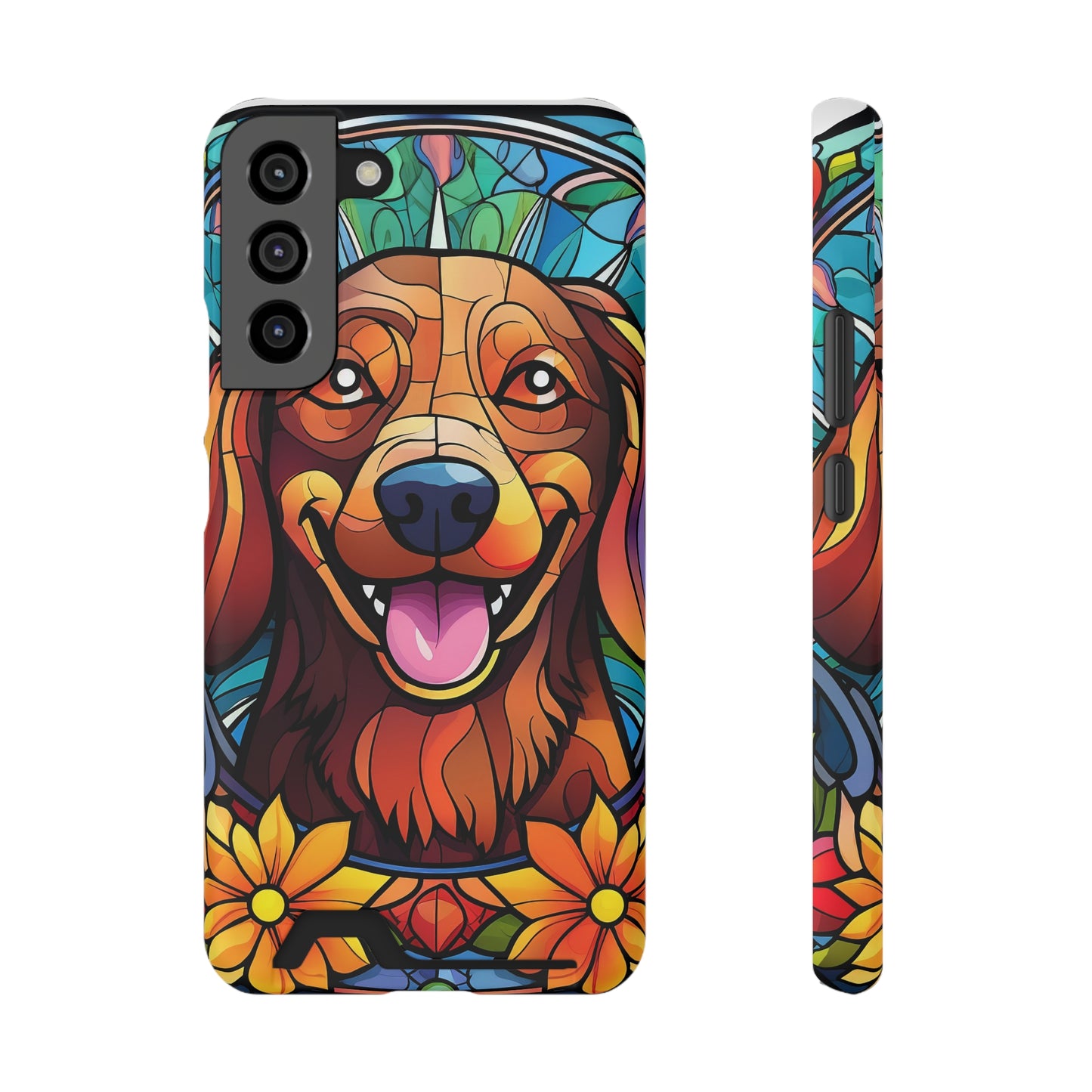 Stained Glass Dachshund Phone Case, Trendy Wallet Case for Dog Lovers, Cute Card Holder Cover