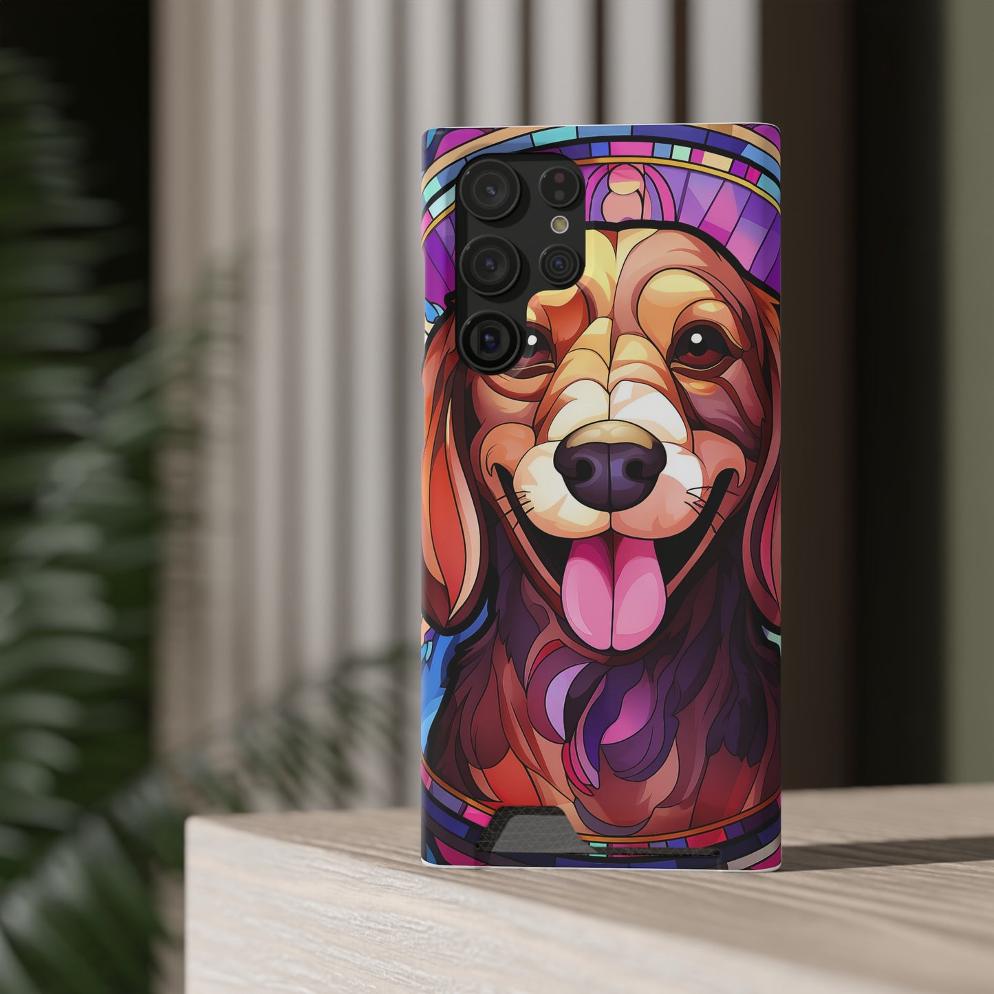 Stained Glass Dachshund Phone Case, Trendy Wallet Case for Dog Lovers, Cute Card Holder Cover