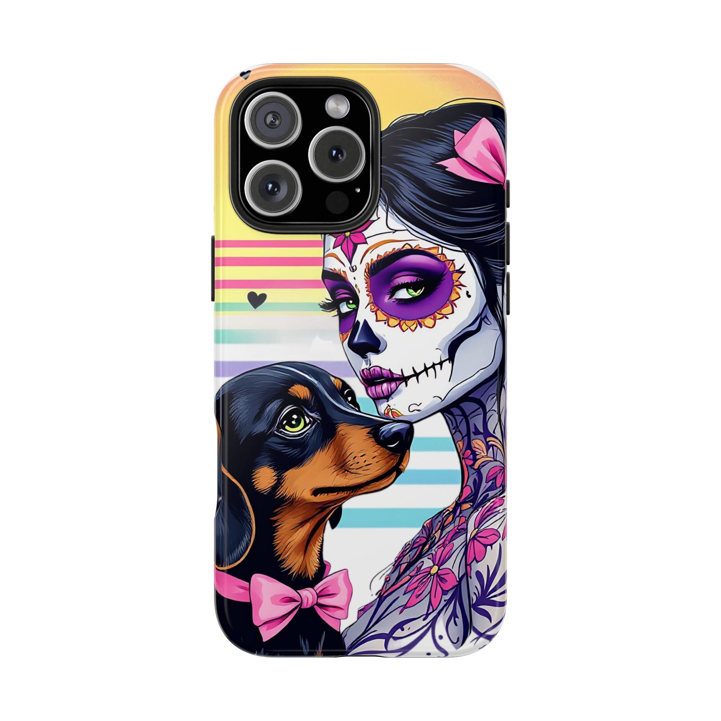 Cute Dachshund Phone Case Dog Lover Gift Tough Phone Cover Doxie Skull