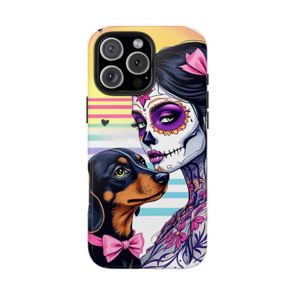 Cute Dachshund Phone Case Dog Lover Gift Tough Phone Cover Doxie Skull