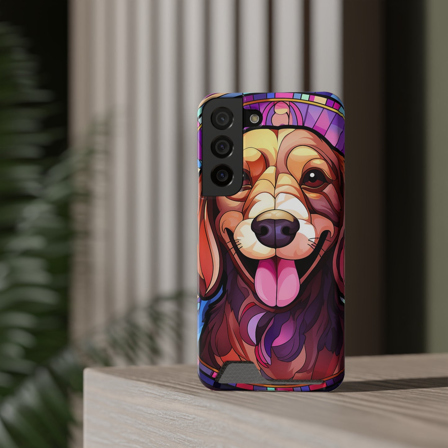 Stained Glass Dachshund Phone Case, Trendy Wallet Case for Dog Lovers, Cute Card Holder Cover