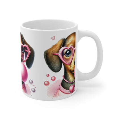 Pink Dachshund Mug Cute Dog Lover Gift, Fun Coffee Cup Weiner Dog