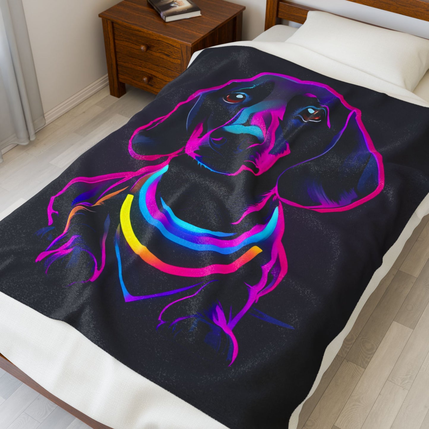 Vibrant Neon Dachshund Blanket, Cozy Throw, Dog Lover Gift, Animal Print Bedding, Weiner Dog