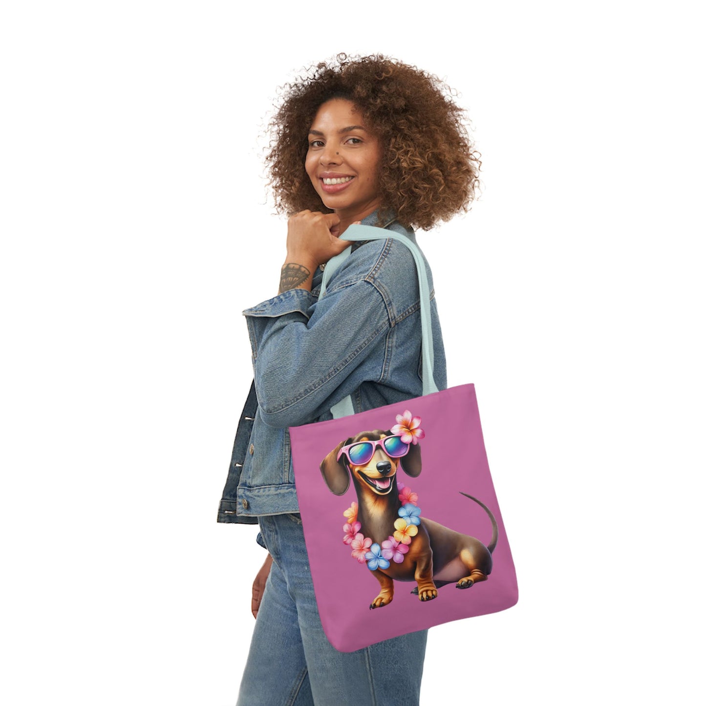 Dog Lover's Canvas Tote Bag - Fun Dachshund Design, Beach, Travel Pet Hawaii Lei