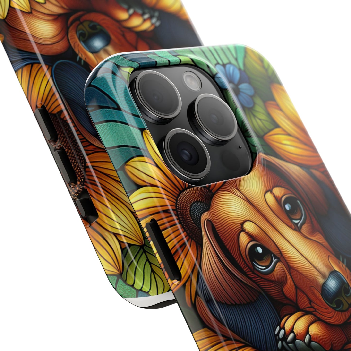 Cute Dachshund Phone Case Dog Lover Gift Tough Phone Cover Doxie Stained Glass