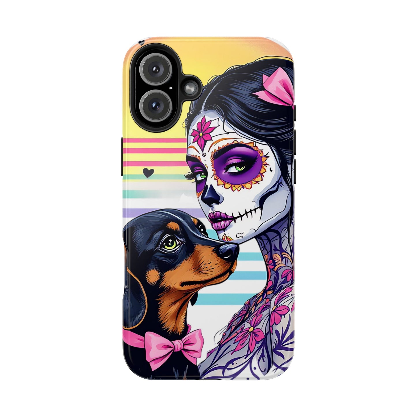 Cute Dachshund Phone Case Dog Lover Gift Tough Phone Cover Doxie Skull