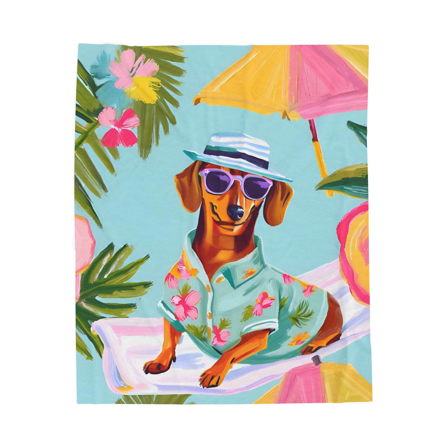 Vibrant Summer Dachshund Blanket, Cozy Throw, Dog Lover Gift, Animal Print Bedding, Weiner Dog
