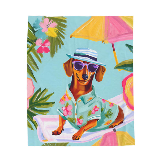 Vibrant Summer Dachshund Blanket, Cozy Throw, Dog Lover Gift, Animal Print Bedding, Weiner Dog