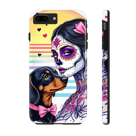 Cute Dachshund Phone Case Dog Lover Gift Tough Phone Cover Doxie Skull