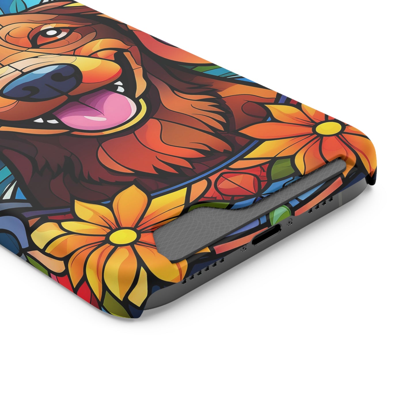Stained Glass Dachshund Phone Case, Trendy Wallet Case for Dog Lovers, Cute Card Holder Cover