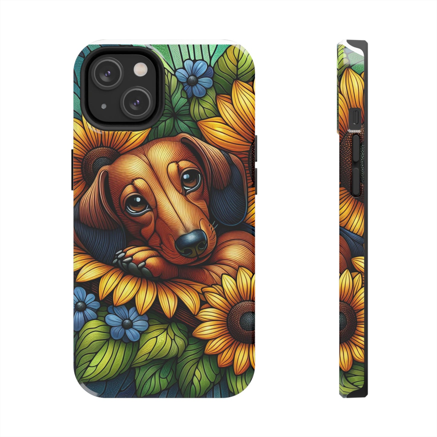 Cute Dachshund Phone Case Dog Lover Gift Tough Phone Cover Doxie Stained Glass