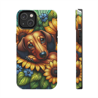 Cute Dachshund Phone Case Dog Lover Gift Tough Phone Cover Doxie Stained Glass