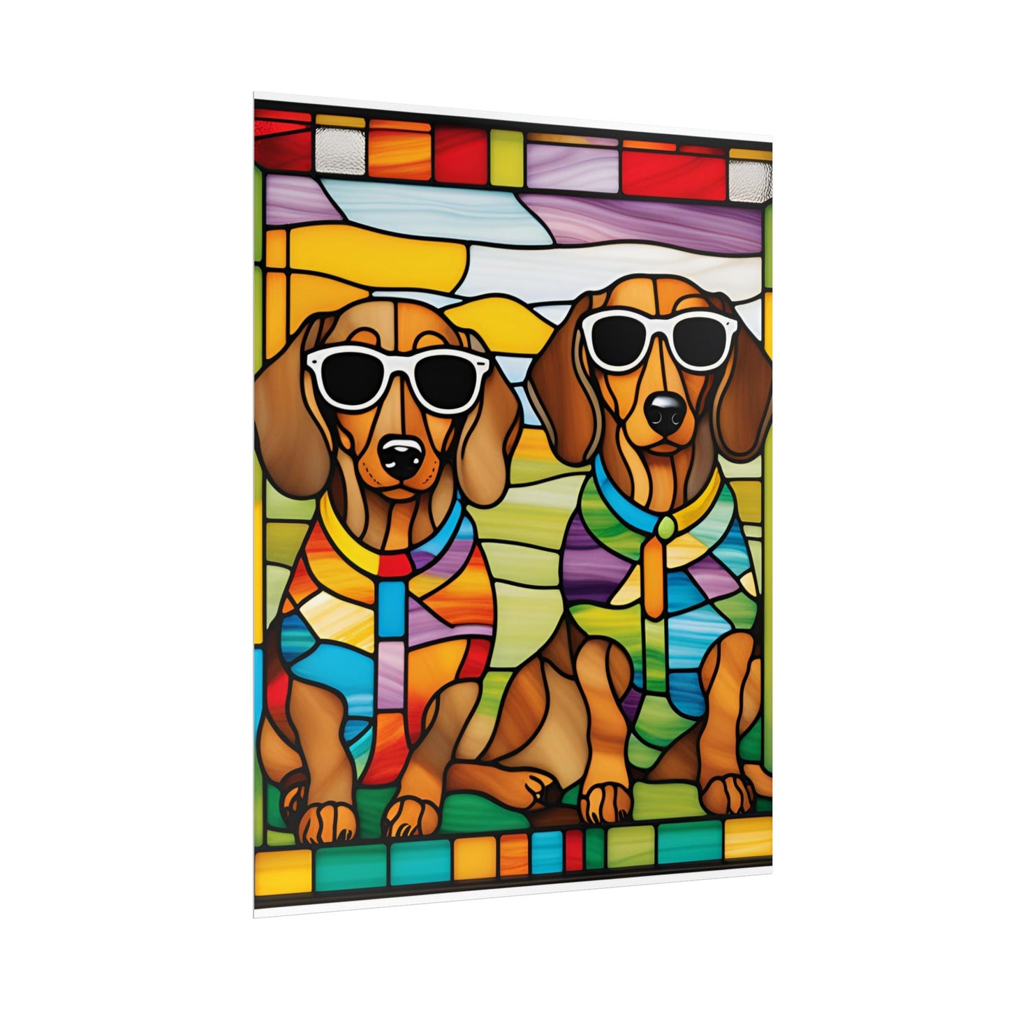 Stained Glass Print Dachshund Poster Dog Wall Art Animal Lover Blacklight Kids Room Decoration